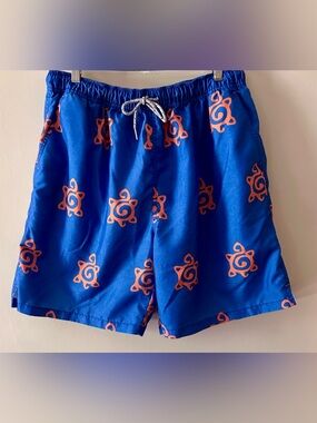 Turtleson Blue & Orange Printed Men's Swim Shorts